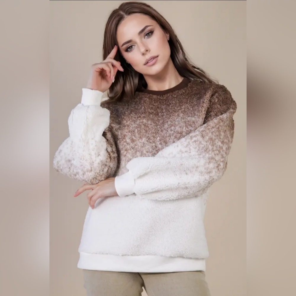 Soft Fleece Warm Cozy Ombre Oversized Knit Top